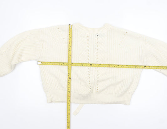 New Look Women Ivory Chunky Knit Bow Detail Jumper Size S