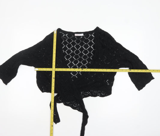 Papaya Women Black Size 18 Wrap Knit Acrylic Cardigan