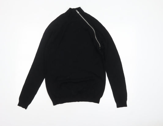 ASOS Women Black Merino Wool Mock Neck Zip Pullover Jumper S