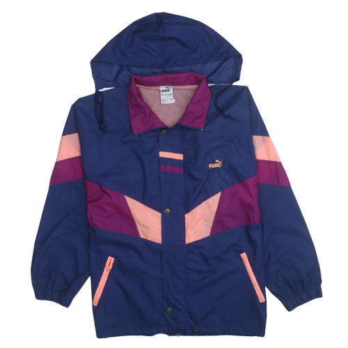 Additional front view of Puma women’s blue colourblock windbreaker jacket, size S, vintage