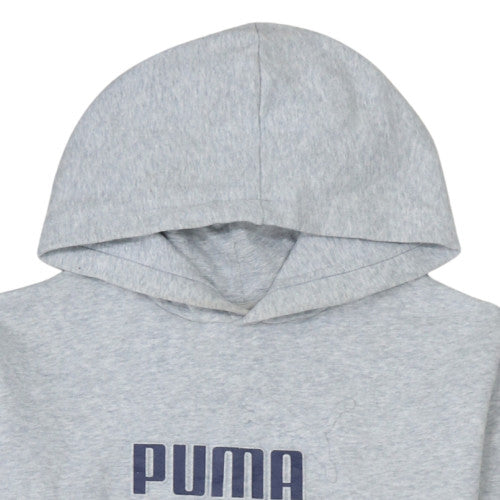 Additional view of Puma boys’ grey pullover hoodie, size 14-16, years logo fleece sweatshirt