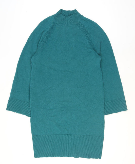 Additional front view of Jaeger Women’s Green Wool Cashmere Mock Neck Jumper, size S