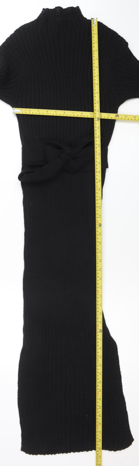 Boohoo Women’s Black Rib Knit Midi Bodycon Belted Dress M