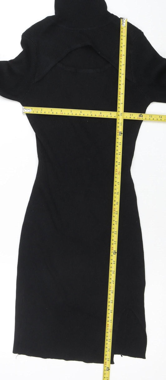 Pink Vanilla Women's Black Knit Bodycon High Neck Dress M