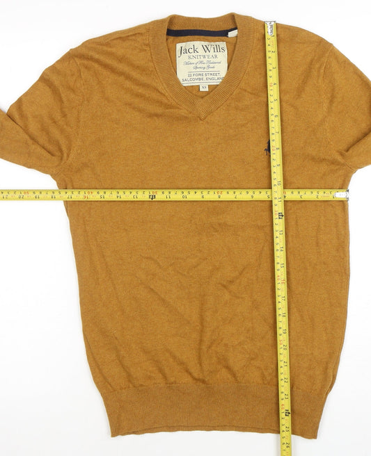 Jack Wills Men’s Brown V-Neck Cotton Cashmere Jumper XS