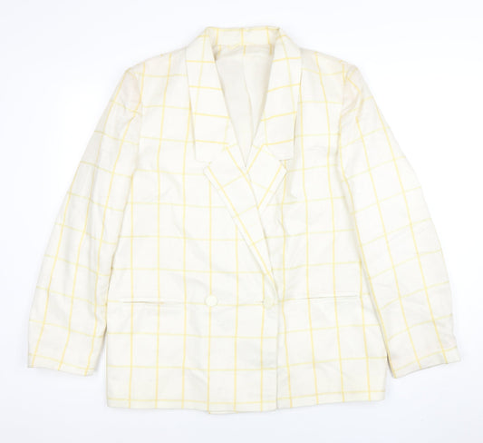 Additional front view of Principles Women's Ivory Yellow Check Double-Breasted Blazer, size 16