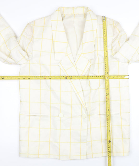 Principles Women's Ivory Yellow Check Double-Breasted Blazer Size 16