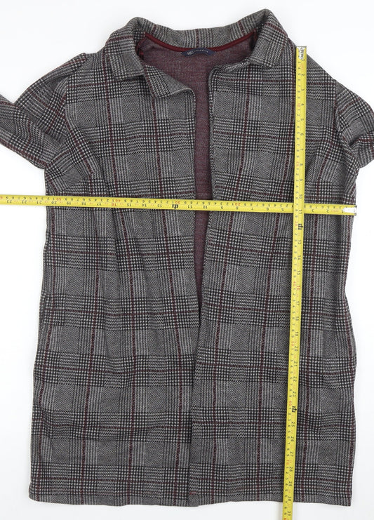 Marks and Spencer Women Grey Check Coatigan Size 14 Collared Mid-Length