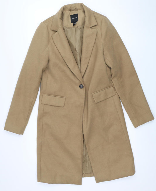 New Look Womens Beige Mid-Length Single-Breasted Overcoat Size 6
