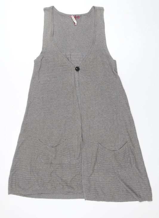 White Stuff Womens Grey Linen Cotton Sleeveless Cardigan Size 10