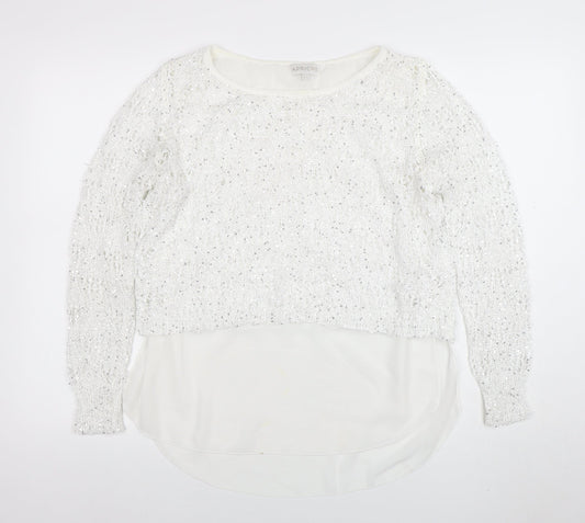 Apricot Women White Sequin Knit Long Sleeve Jumper XS