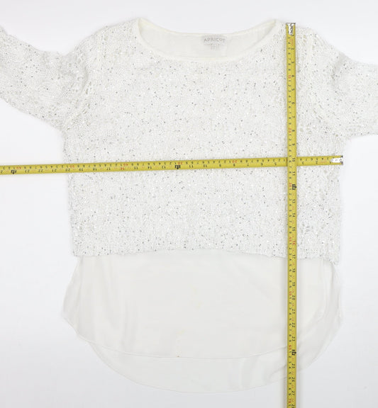 Apricot Women White Sequin Knit Long Sleeve Jumper XS