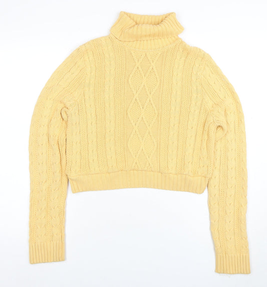 Jeanne Pierre Women’s Yellow Roll Neck Cable-Knit Jumper M