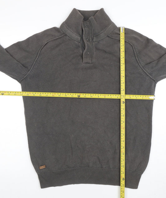 Rochas John Rocha Men’s Grey Cotton 1/4 Zip High Neck Jumper M