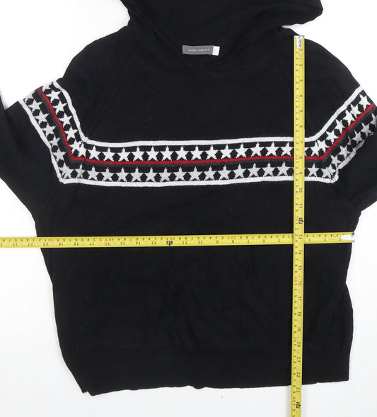 Mint Velvet Women Black Star Knit Hooded Jumper Medium