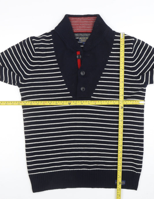 Polo Jeans Company Men's Blue Striped Knit Roll Neck Jumper Size M