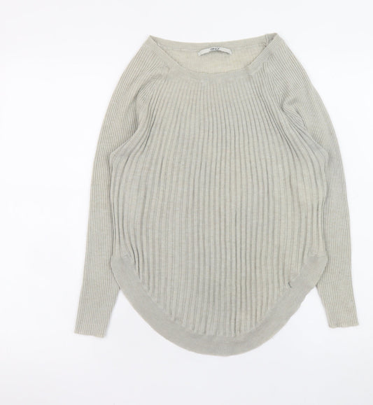 ONLY Women’s Grey Ribbed Knit Long Sleeve Pullover Jumper M
