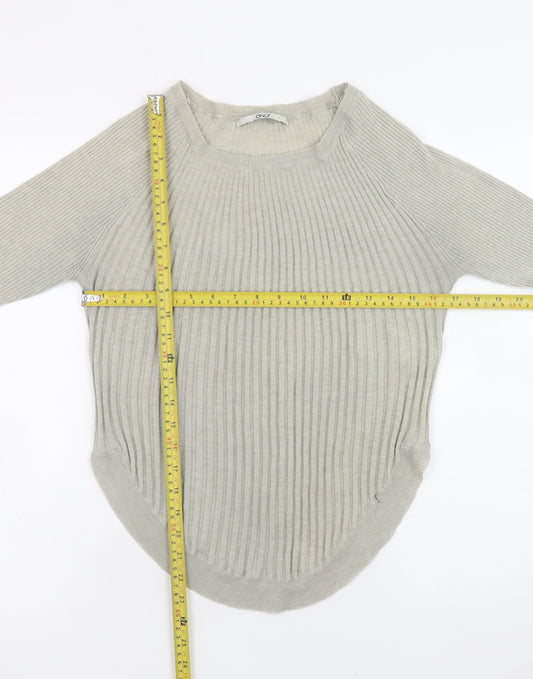 ONLY Women’s Grey Ribbed Knit Long Sleeve Pullover Jumper M