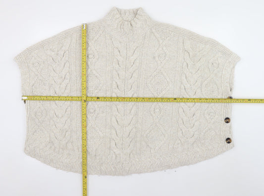 Fat Face Women’s Beige Cable Knit Cape Jumper S High Neck Acrylic Blend