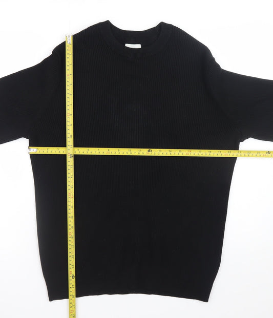H&M Men's Black Cotton Relaxed Fit Crew Neck Jumper Size S