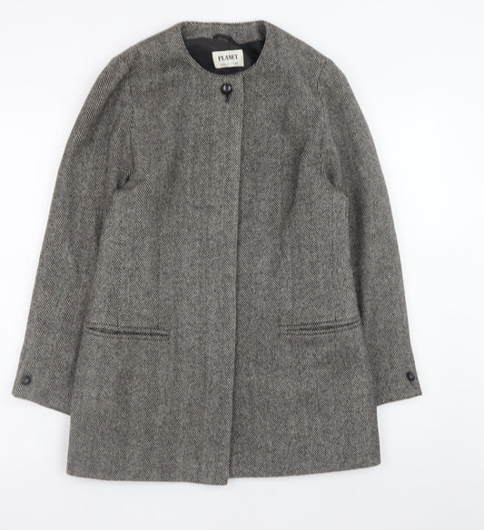 Planet Women’s Grey Wool Herringbone Mid-Length Coat Size 10