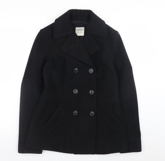 Esprit Women Black Wool Blend Pea Coat UK 10 Double Breasted Jacket