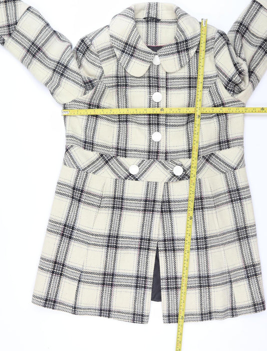 Inspire Womens Beige Checked Wool Blend Coat UK 18 Long Sleeve Buttoned Overcoat