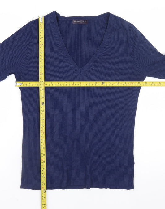 Marks and Spencer Women’s Blue V-Neck Long Sleeve Pullover Jumper UK 16