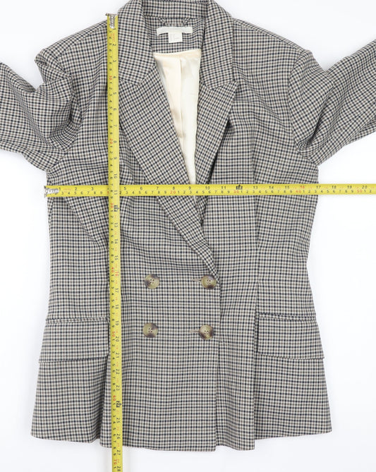 H&M Womens Beige Checked Blazer Size 10 Classic Business Jacket