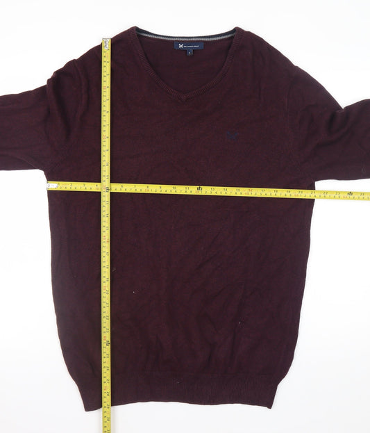 Crew Clothing Company Men's Brown L V-Neck Cotton Cashmere Jumper