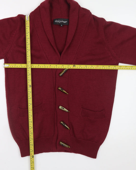 Cloak & Dagger Mens Red Shawl Collar Knit Cardigan Jumper S