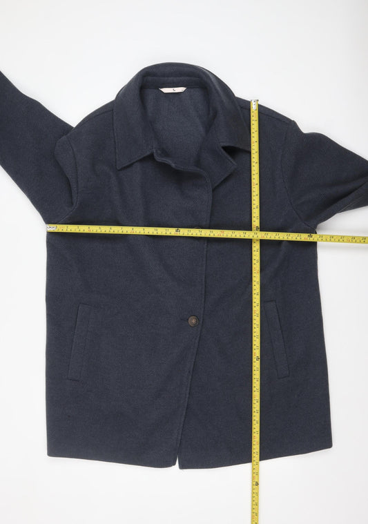 Tu Men's Navy Blue Mid-Length Single-Breasted Coat XL Polyester Blend