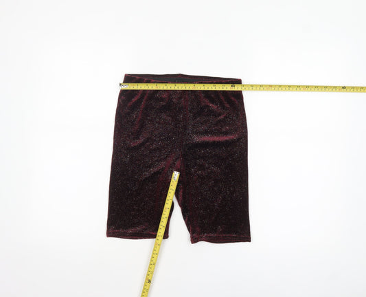 New Look Women's Red Glitter Velvet Biker Shorts Size 8