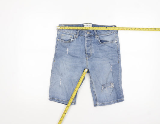 Topman Men’s Blue Denim Stretch Skinny Distressed Shorts W30