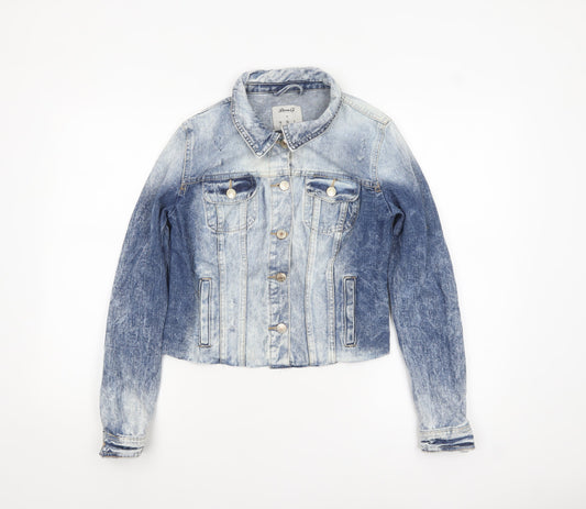 Additional front view of Denim Co Women's Blue Cropped Denim Jacket, size 10, Classic Style