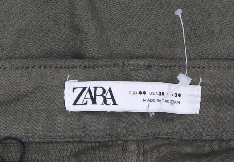ZARA Women Green Cargo Jeans Size 16 Mid Rise Stretch Cotton