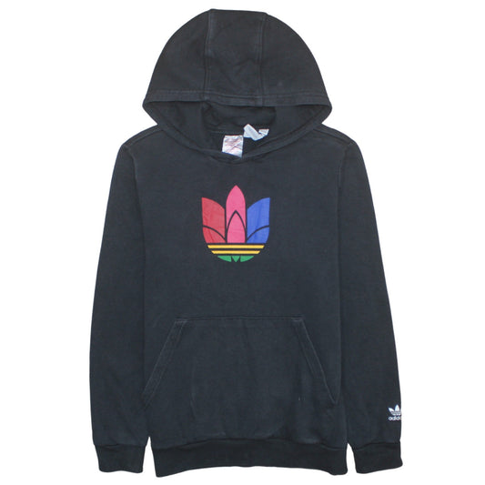 Adidas Boys Black Multicolour Logo Pullover Hoodie 13-14 Years Cotton Blend