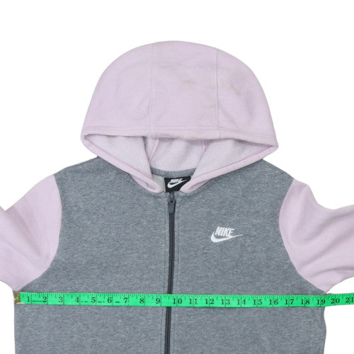 Nike Girls Grey & Pink Full Zip Fleece Hoodie XL 158-170cm Casual Sweatshirt