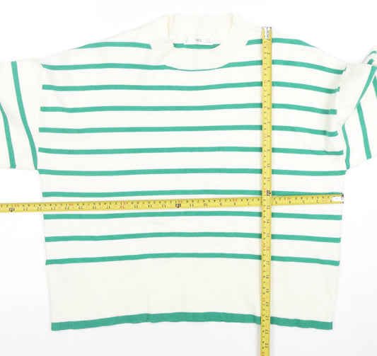 MNG Women’s White Green Striped Knit Long Sleeve Top Size L