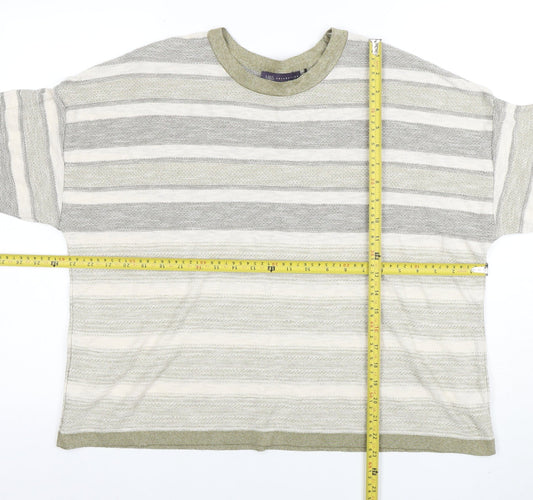 Marks and Spencer Women Beige Striped Short Sleeve Cotton Blend T-Shirt Size 20