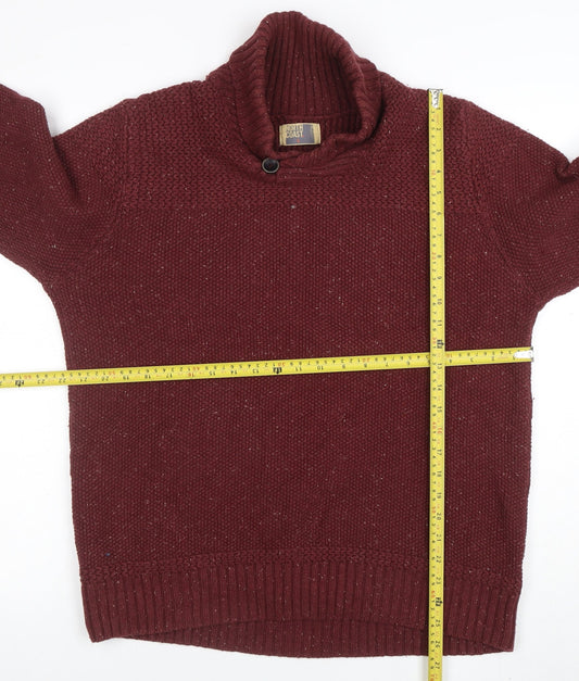 North Coast Men’s Red Roll Neck Chunky Knit Cotton Wool Jumper Size L