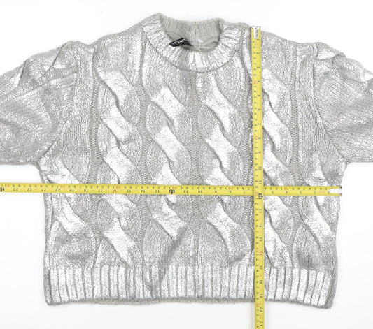 H&M Divided Women Silver Cable-Knit Metallic Pullover Jumper Size M