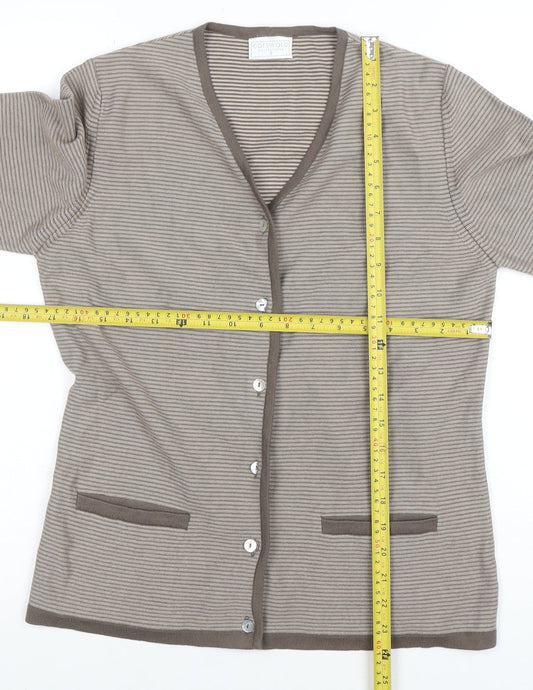 Cotswold Collections Women Beige Striped Cotton Cardigan Size S