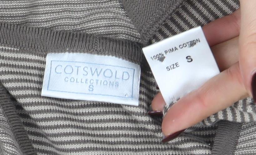 Brand and care label for Cotswold Collections Women Beige Striped Cotton Cardigan, size S