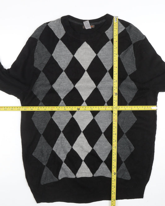 Dockers Men's Black Argyle Pullover Jumper L Crew Neck Knit