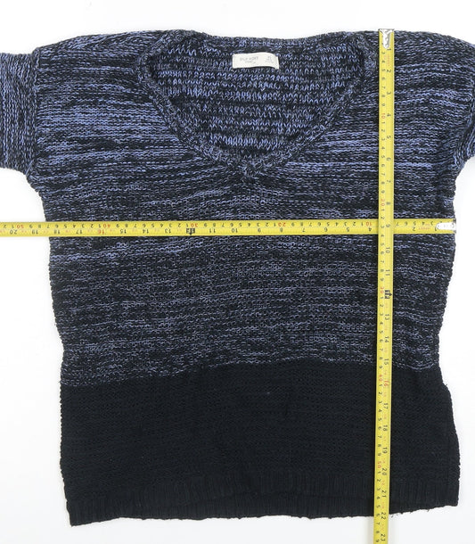 Gilly Hicks Women's Blue V-Neck Chunky Knit Jumper Size XS