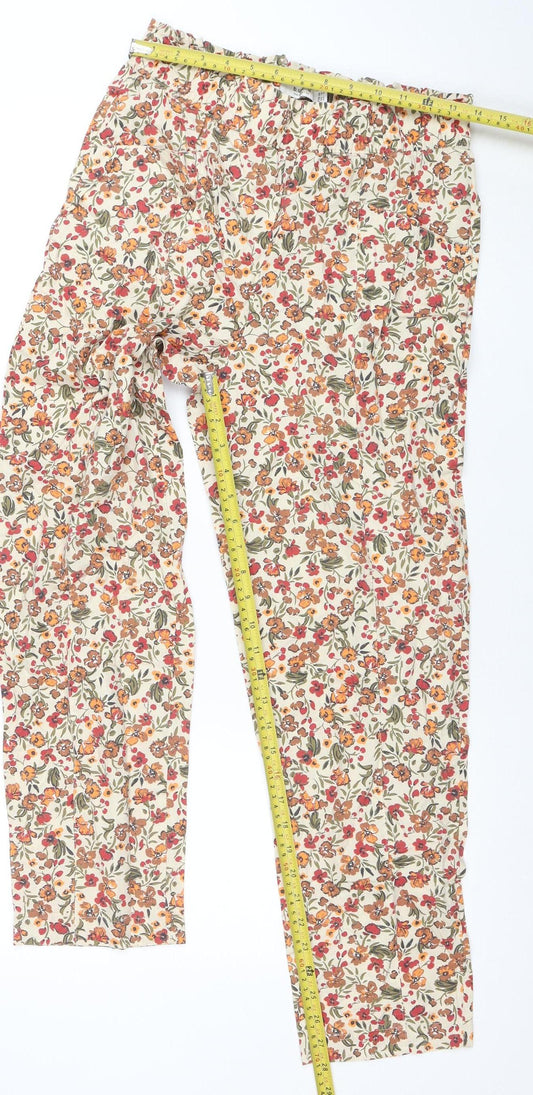 b.young Womens Beige Floral Cotton Straight Trousers Size 8