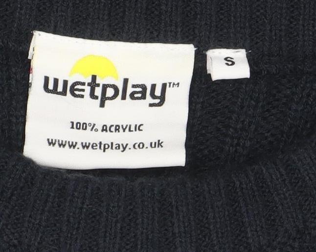 Weird Fish Men's Blue Ribbed Knit Pullover Jumper Size S