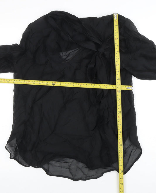 H&M Women's Black Chiffon Bow Blouse Size S Long Sleeve Wrap Style
