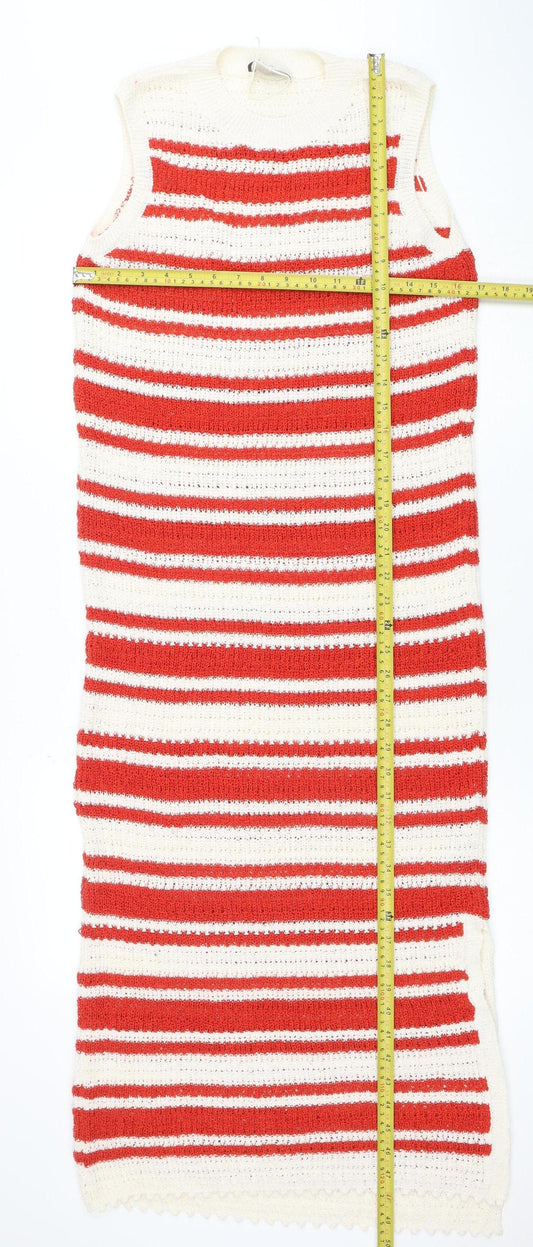Marks and Spencer Women Red & White Striped Knit Jumper Dress M
